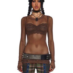 Dolls Kill / Current Mood  See Thru Me Fishnet Top - Brown Size Small